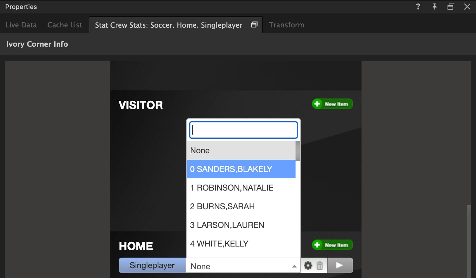 Player dropdown