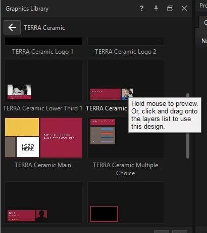 Hovering on a Library thumbnail brings up a tooltip and starts the graphic animating