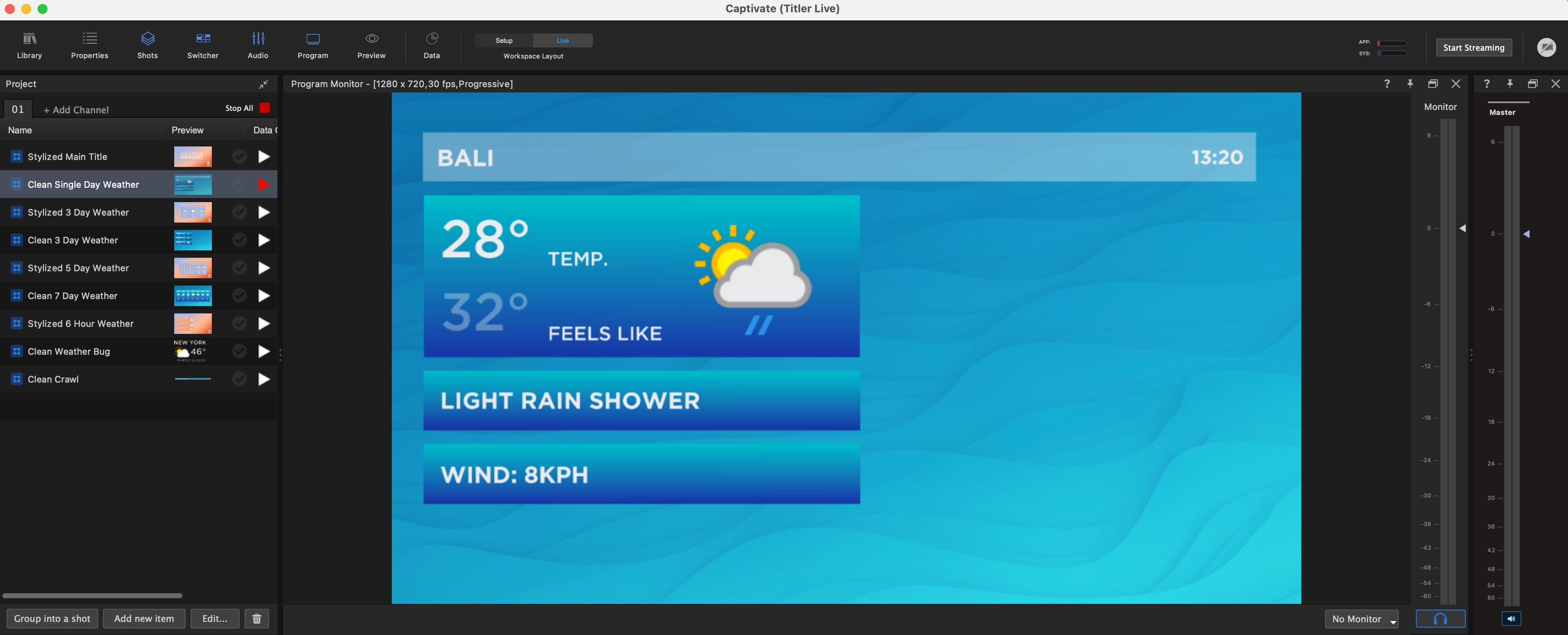 Weather in program monitor