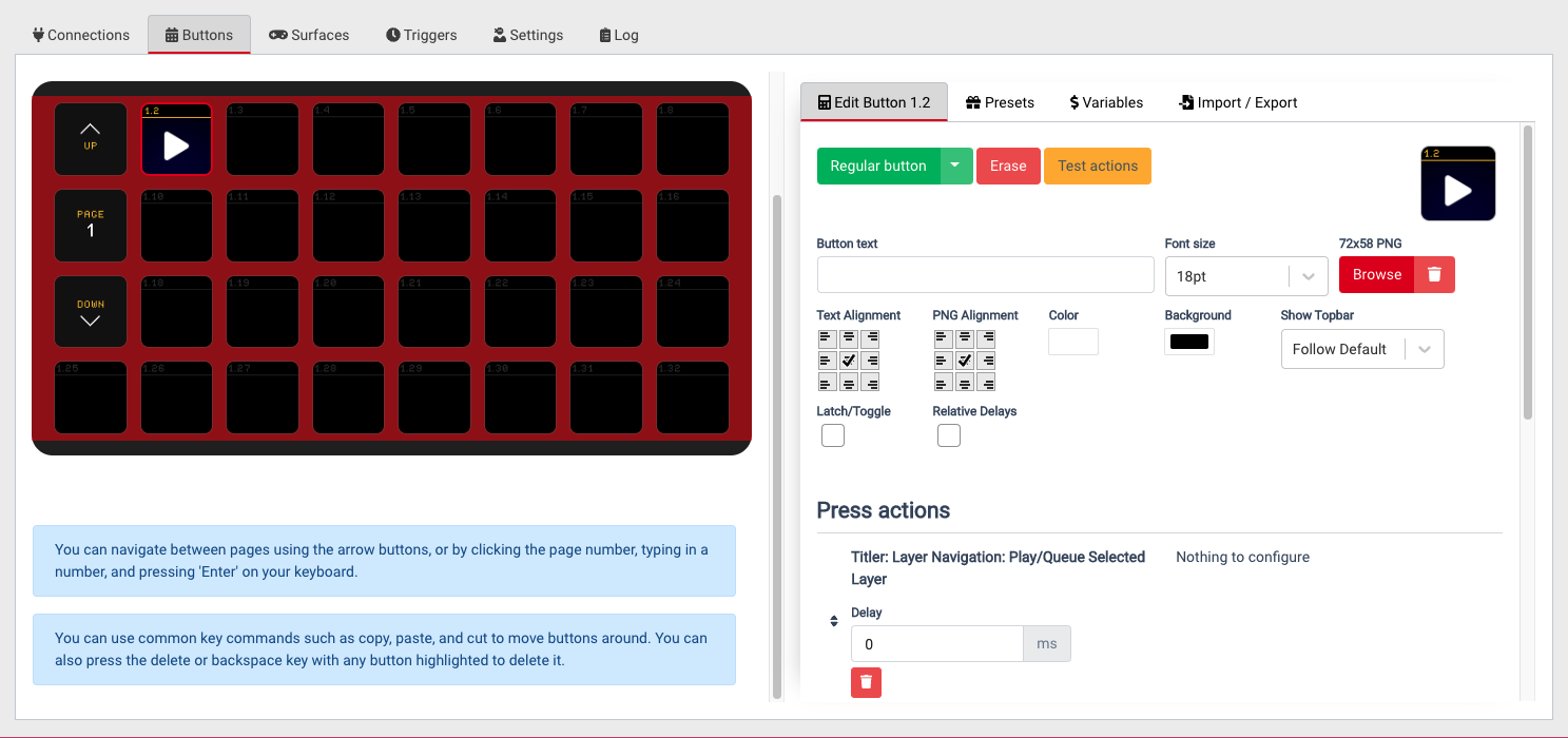 Preset button selected