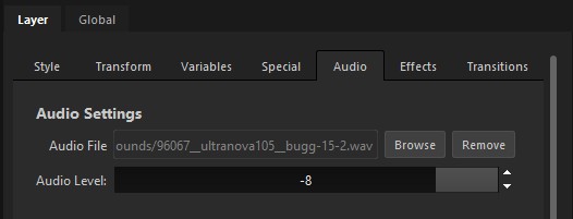 The Audio tab: the Audio File chooser and Audio Level