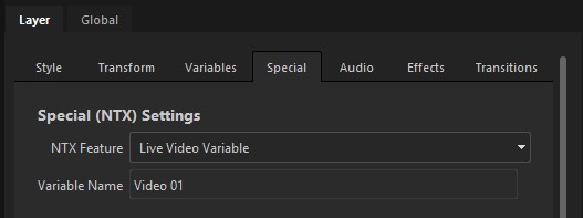 The Special tab: the NTX Feature selector