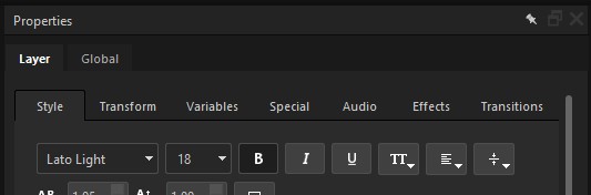 The Designer Properties panel with the Layer tab active: the Style