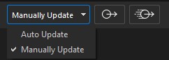 The update-mode dropdown open with Auto Update and Manually Update choices and the two send buttons beside it