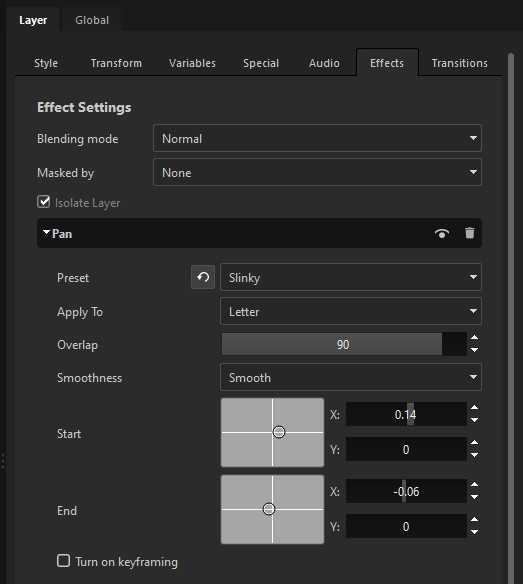 The Properties Effects tab