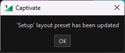 The message confirming the Setup layout preset has been updated