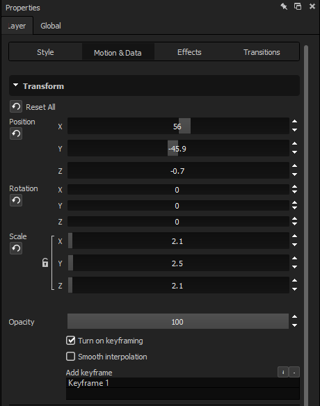 Turn on keyframing