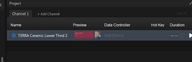 A graphic in the Project List, ready to play